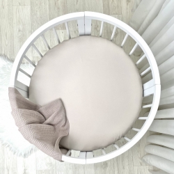 Husa saltea rotunda patut bebe copii cu elastic, 70 x 70 cm, cappuccino